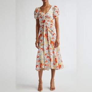 Cinq a Sept Floral Center Ruched Button Dress B3262